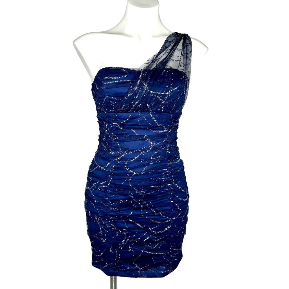BCX Navy Blue Sparkle‎ Glitter Party One Shoulder Dress Hoco Prom Formal 7